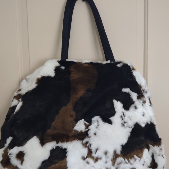 Animal Print Faux Fur Satchel Handbag Weekender by Private Quarters - Picture 1 of 10